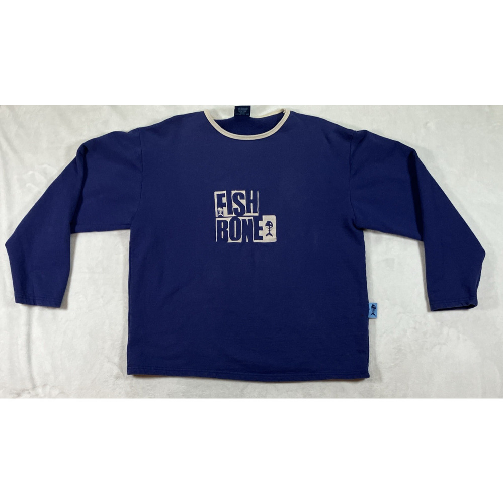 Vintage Fishbone Sweater Spellout Mens Large Skate Crewneck Streetwear Grunge